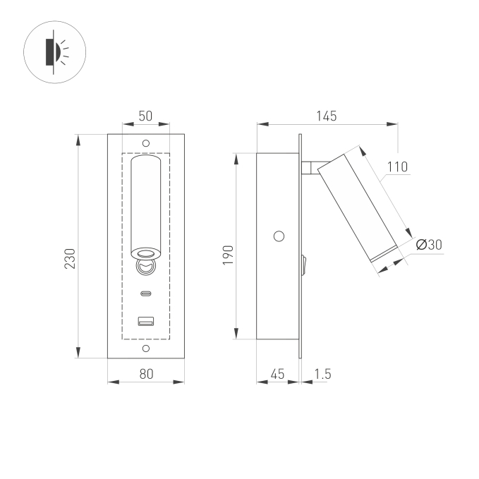 Светильник SP-BED-CHARGE-BUILT-S80x230-3W Warm3000 (WH, 20 deg, 230V, USB-A, USB-C), Arlight, 046881 Светильник SP-BED-CHARGE-BUILT-S80x230-3W Warm3000 (WH, 20 deg, 230V, USB-A, USB-C), Arlight, 046881