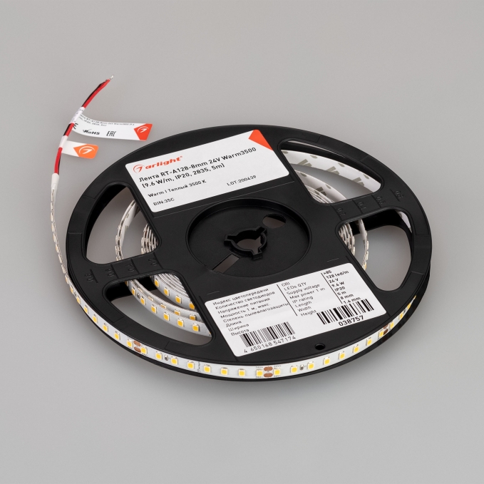 Светодиодная лента RT-A128-8mm 24V Warm3500 (10 W/m, IP20, 5m), Arlight, 038757(1), изображение 3 Светодиодная лента RT-A128-8mm 24V Warm3500 (10 W/m, IP20, 5m), Arlight, 038757(1), изображение 3