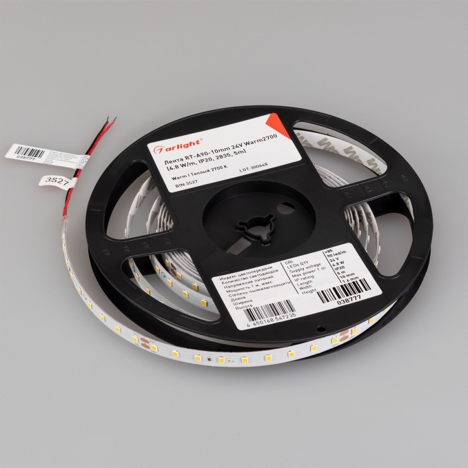 Светодиодная лента RT-A90-10mm 24V Warm2700 (4.8 W/m, IP20, 2835, 5m), Arlight, 038777, изображение 5