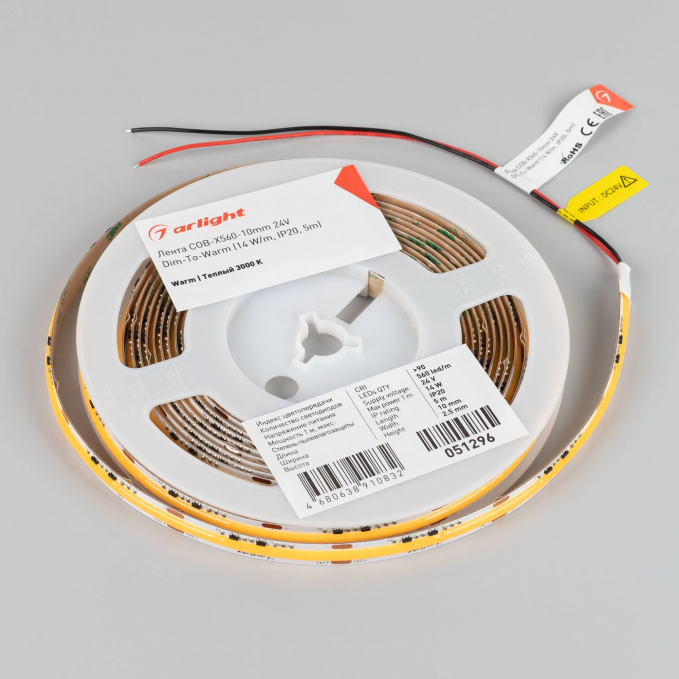 Светодиодная лента COB-X560-10mm 24V Dim-To-Warm (14 W/m, IP20, 5m), Arlight, 051296, изображение 3