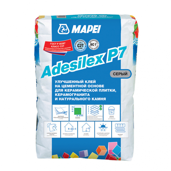 Клей для плитки Mapei Adesilex P7 Серый, 25 кг Клей для плитки Mapei Adesilex P7 Серый, 25 кг