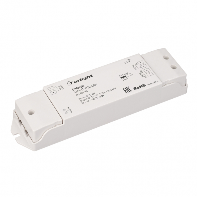 Диммер SMART-D20-DIM (12-48V, 1x10A, 2.4G), Arlight, 031951, изображение 1 Диммер SMART-D20-DIM (12-48V, 1x10A, 2.4G), Arlight, 031951, изображение 1
