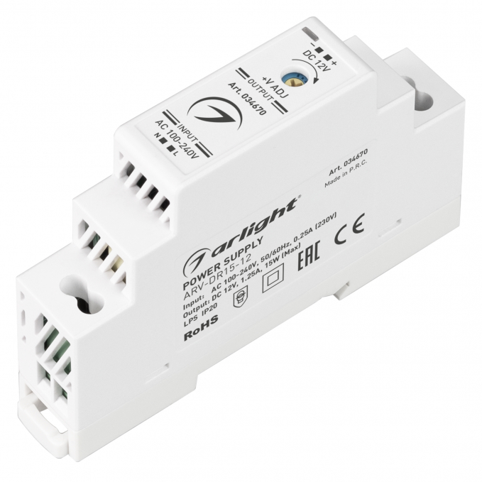 Блок питания ARV-DR15-12 (12V, 1.25A, 15W), Arlight, 034670, изображение 1 Блок питания ARV-DR15-12 (12V, 1.25A, 15W), Arlight, 034670, изображение 1