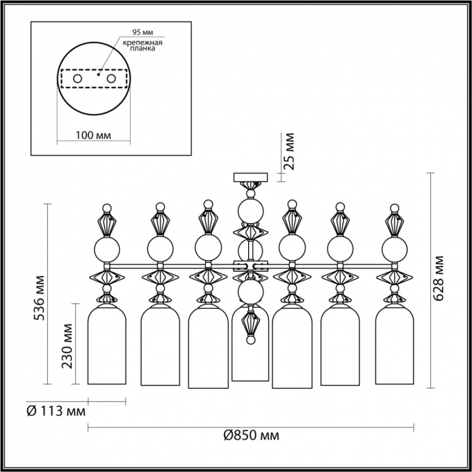 Люстра потолочная E14 7*40W BIZET CLASSIC ODL_EX21 134 ODEON LIGHT 4855/7C, схема товара Люстра потолочная E14 7*40W BIZET CLASSIC ODL_EX21 134 ODEON LIGHT 4855/7C, схема товара