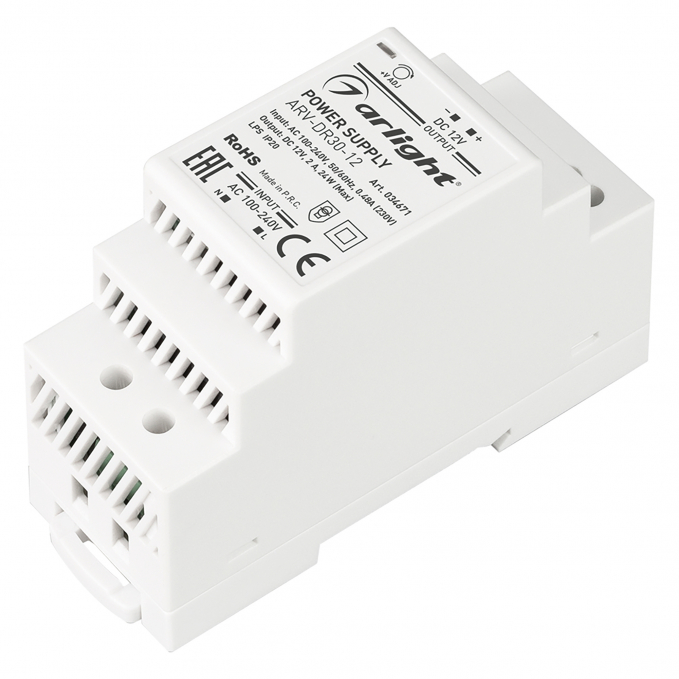 Блок питания ARV-DR30-12 (12V, 2A, 24W), Arlight, 034671, изображение 1 Блок питания ARV-DR30-12 (12V, 2A, 24W), Arlight, 034671, изображение 1