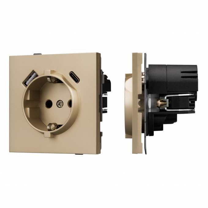 Механизм розетки с USB зарядкой SCT-TENDO-MUAC-SFPL-GD (230V, 16A), Arlight, 054608, изображение 1 Механизм розетки с USB зарядкой SCT-TENDO-MUAC-SFPL-GD (230V, 16A), Arlight, 054608, изображение 1