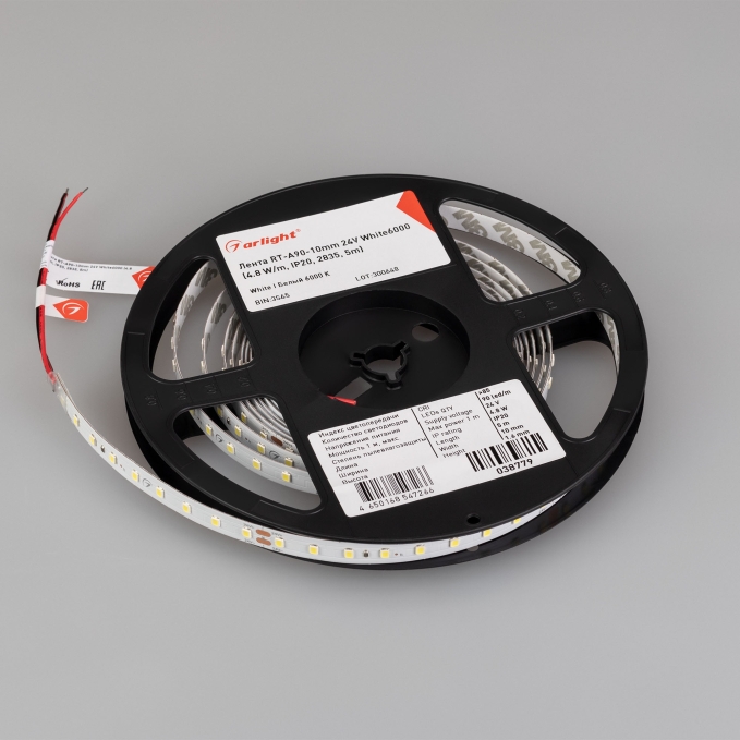 Светодиодная лента RT-A90-10mm 24V White6000 (4.8 W/m, IP20, 2835, 5m), Arlight, 038779, изображение 5 Светодиодная лента RT-A90-10mm 24V White6000 (4.8 W/m, IP20, 2835, 5m), Arlight, 038779, изображение 5