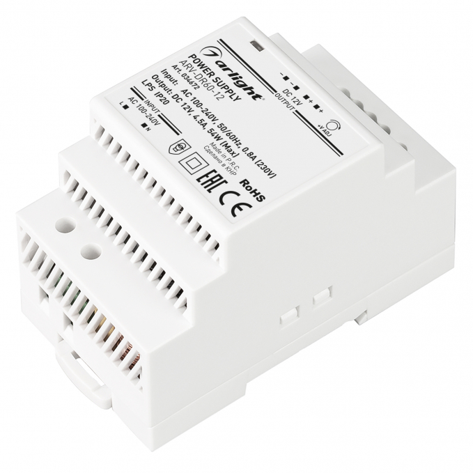 Блок питания ARV-DR60-12 (12V, 4,5A, 54W), Arlight, 034672, изображение 1