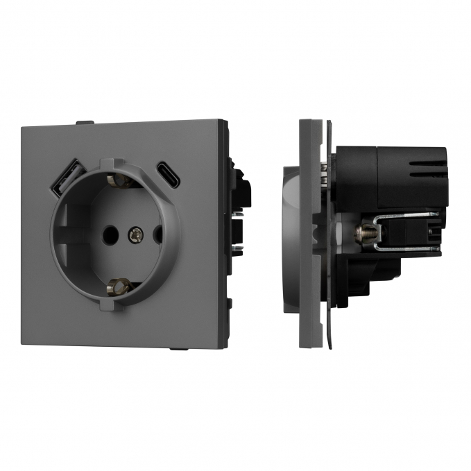 Механизм розетки с USB зарядкой SCT-TENDO-MUAC-SFPL-GR (230V, 16A), Arlight, 054609, изображение 1 Механизм розетки с USB зарядкой SCT-TENDO-MUAC-SFPL-GR (230V, 16A), Arlight, 054609, изображение 1
