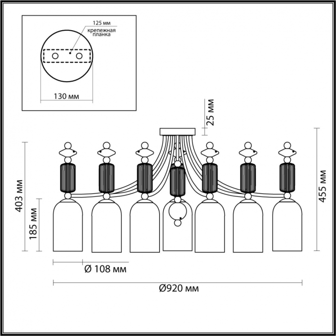 Люстра потолочная E14 7*40W CANDY CLASSIC ODL_EX21 128 ODEON LIGHT 4861/7C, схема товара