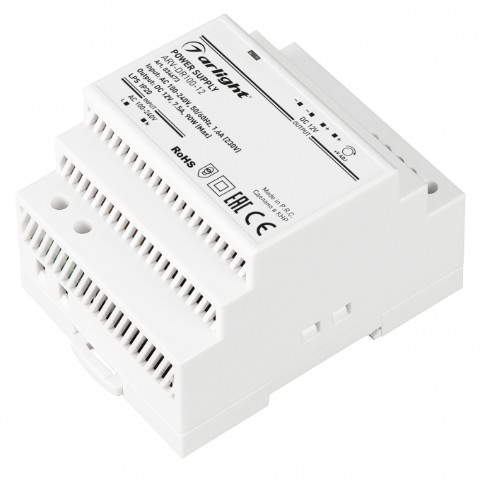 Блок питания ARV-DR100-12 (12V, 7.5A, 90W), Arlight, 034673, изображение 1 Блок питания ARV-DR100-12 (12V, 7.5A, 90W), Arlight, 034673, изображение 1