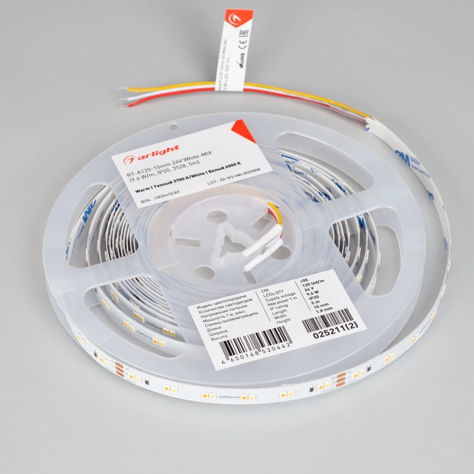 Светодиодная лента RT-A120-10mm 24V White-MIX (9.6 W/m, IP20, 3528, 5m), Arlight, 025211(2), изображение 4 Светодиодная лента RT-A120-10mm 24V White-MIX (9.6 W/m, IP20, 3528, 5m), Arlight, 025211(2), изображение 4