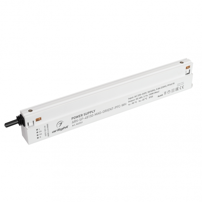 Блок питания ARV-SP-48150-MAG-ORIENT-PFC-WH (48V, 3.1A, 150W), Arlight, 042921, изображение 1 Блок питания ARV-SP-48150-MAG-ORIENT-PFC-WH (48V, 3.1A, 150W), Arlight, 042921, изображение 1