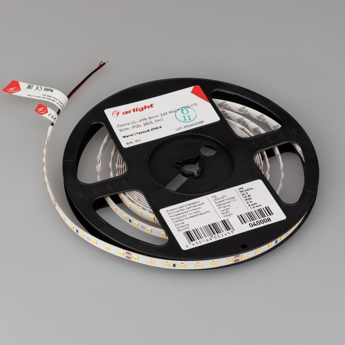 Светодиодная лента UL-A98-8mm 24V Warm2700 (10 W/m, IP20, 2835, 5m), Arlight, 040008, изображение 4 Светодиодная лента UL-A98-8mm 24V Warm2700 (10 W/m, IP20, 2835, 5m), Arlight, 040008, изображение 4