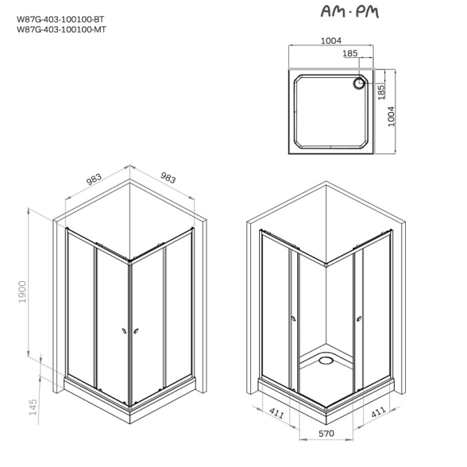 Душевое ограждение AM.PM Sunny W87G-403-100100-BT Душевое ограждение AM.PM Sunny W87G-403-100100-BT