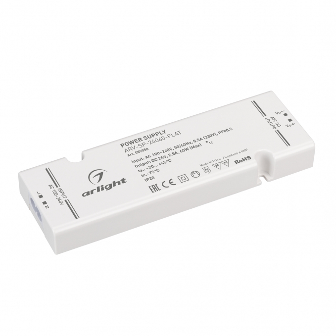 Блок питания ARV-SP-24060-FLAT (24V, 2.5A, 60W), Arlight, 059050, изображение 1 Блок питания ARV-SP-24060-FLAT (24V, 2.5A, 60W), Arlight, 059050, изображение 1