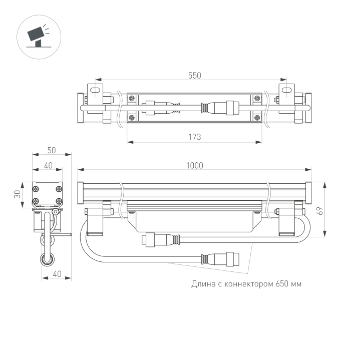 Светодиодный прожектор AR-LINE-1000XS-12W-220V Day (Grey, 30 deg), Arlight, 024334, изображение 4 Светодиодный прожектор AR-LINE-1000XS-12W-220V Day (Grey, 30 deg), Arlight, 024334, изображение 4