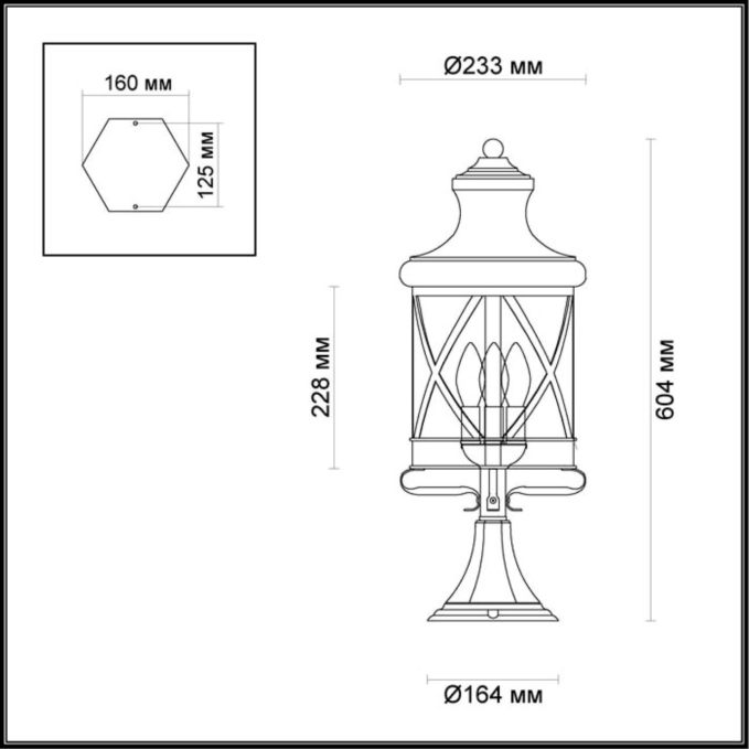 Уличный светильник на столб IP44 E14 3*60W 220V SATION NATURE ODL18 701 ODEON LIGHT 4045/3B, схема товара Уличный светильник на столб IP44 E14 3*60W 220V SATION NATURE ODL18 701 ODEON LIGHT 4045/3B, схема товара