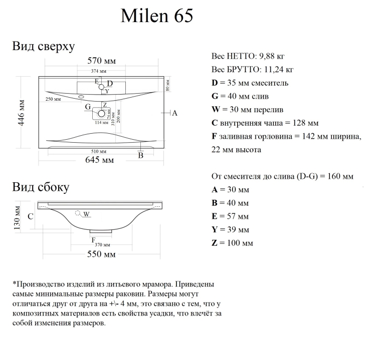 Мебельная раковина Madera Milen 4627173210096 65 см белая глянцевая Мебельная раковина Madera Milen 4627173210096 65 см белая глянцевая