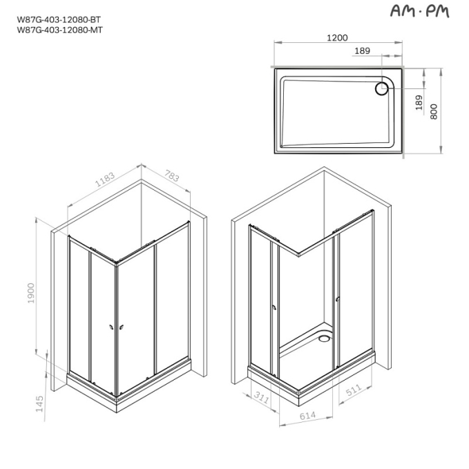 Душевое ограждение AM.PM Sunny W87G-403-12080-MT Душевое ограждение AM.PM Sunny W87G-403-12080-MT