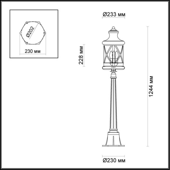 Уличный светильник, 124см IP44 E14 3*60W 220V SATION NATURE ODL18 701 ODEON LIGHT 4045/3F, схема товара Уличный светильник, 124см IP44 E14 3*60W 220V SATION NATURE ODL18 701 ODEON LIGHT 4045/3F, схема товара
