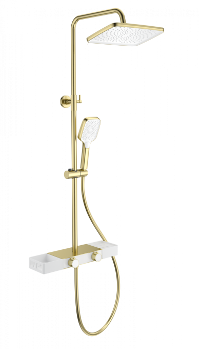 Душевая стойка со смесителем Wonzon & Woghand Shelf WW-B3552-BG золото брашированная с термостатом Душевая стойка со смесителем Wonzon & Woghand Shelf WW-B3552-BG золото брашированная с термостатом