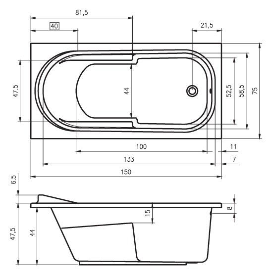 Ванна акриловая Riho Columbia 150x75 B002001005 пристенная Ванна акриловая Riho Columbia 150x75 B002001005 пристенная