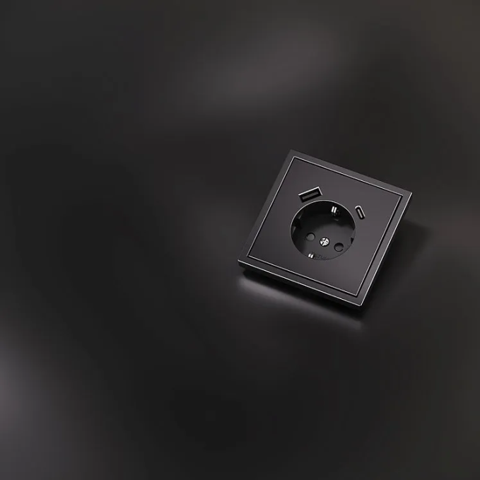Накладка для розетки с заземлением и защитными шторками, с USB A+C, S70 Metal (антрацит), Voltum, VLSM001012 Накладка для розетки с заземлением и защитными шторками, с USB A+C, S70 Metal (антрацит), Voltum, VLSM001012