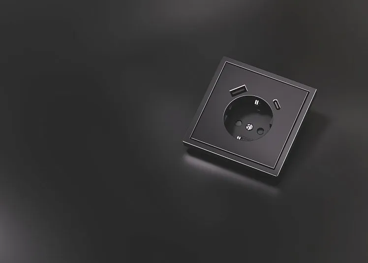 Накладка для розетки с заземлением и защитными шторками, с USB A+C, S70 Metal (антрацит), Voltum, VLSM001012 Накладка для розетки с заземлением и защитными шторками, с USB A+C, S70 Metal (антрацит), Voltum, VLSM001012