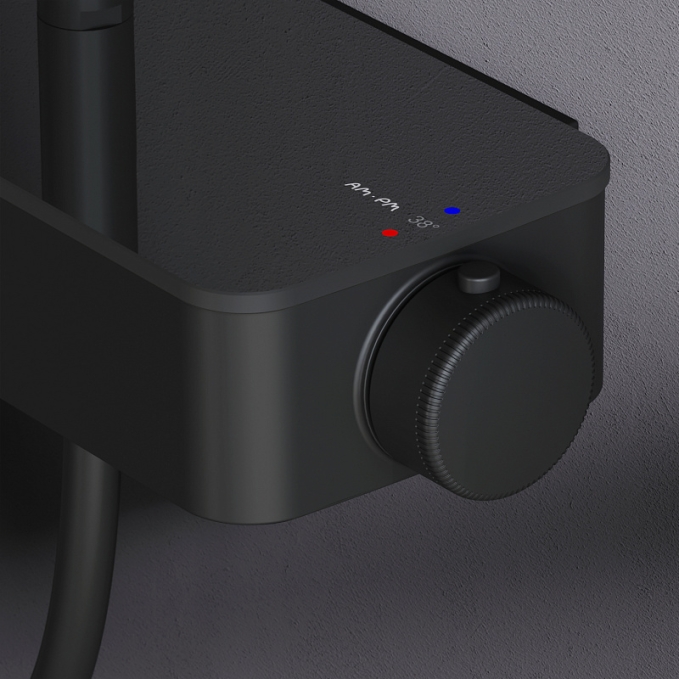 Душевая система AM.PM Inspire 2.0 F0750A422 стойка с тропическим душем, термостатом, смесителем, черная матовая Душевая система AM.PM Inspire 2.0 F0750A422 стойка с тропическим душем, термостатом, смесителем, черная матовая