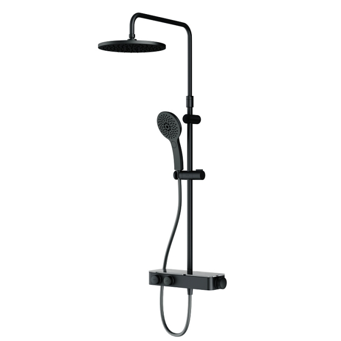 Душевая система AM.PM Inspire 2.0 F0750A422 стойка с тропическим душем, термостатом, смесителем, черная матовая Душевая система AM.PM Inspire 2.0 F0750A422 стойка с тропическим душем, термостатом, смесителем, черная матовая