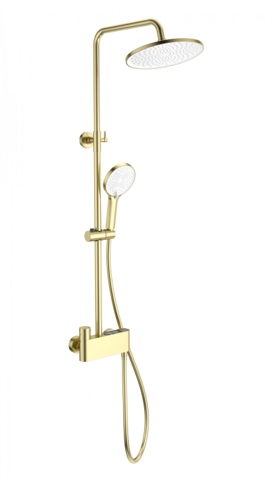 Душевая стойка со смесителем Wonzon & Woghand Muse Corno WW-B3110-BG золото брашированная с термостатом Душевая стойка со смесителем Wonzon & Woghand Muse Corno WW-B3110-BG золото брашированная с термостатом