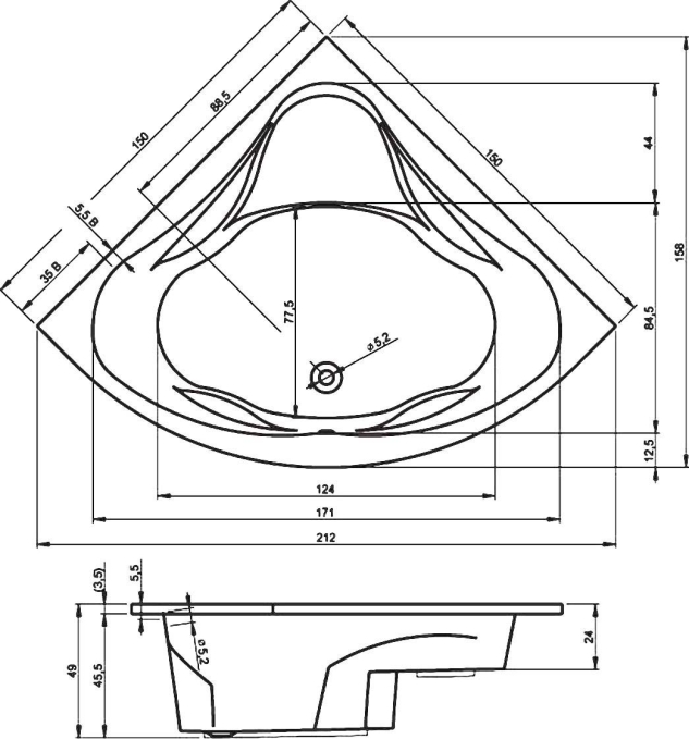 Ванна акриловая Riho Neo 150x150 B077001005 угловая Ванна акриловая Riho Neo 150x150 B077001005 угловая