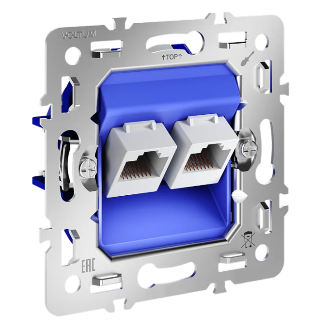 Механизм розетки компьютерной двойной RJ45+RJ45 кат.6, S70, Voltum, VLS0602M Механизм розетки компьютерной двойной RJ45+RJ45 кат.6, S70, Voltum, VLS0602M