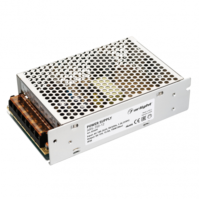 Блок питания ARS-150-12 (12V, 12.5A, 150W), Arlight, 023609, изображение 1 Блок питания ARS-150-12 (12V, 12.5A, 150W), Arlight, 023609, изображение 1
