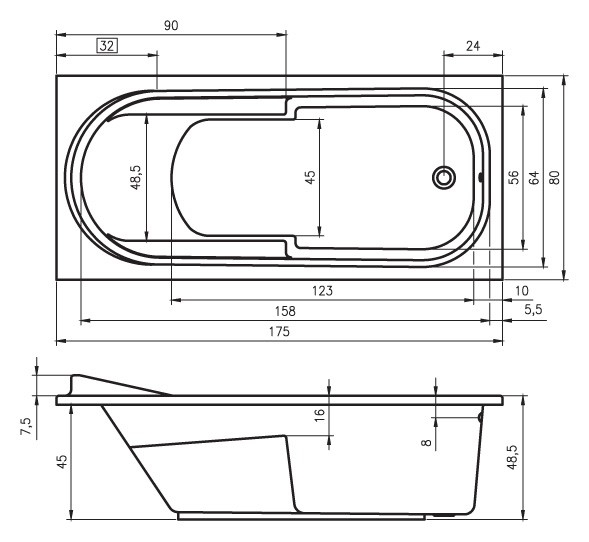 Ванна акриловая Riho Columbia 175x80 B003001005 пристенная Ванна акриловая Riho Columbia 175x80 B003001005 пристенная
