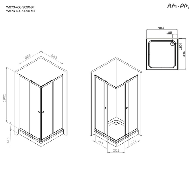 Душевое ограждение AM.PM Sunny W87G-403-9090-MT Душевое ограждение AM.PM Sunny W87G-403-9090-MT