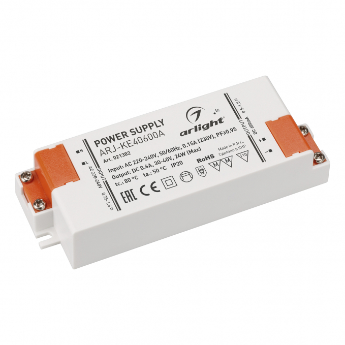 Блок питания ARJ-KE40600A (24W, 600mA, PFC), Arlight, 021382, изображение 1 Блок питания ARJ-KE40600A (24W, 600mA, PFC), Arlight, 021382, изображение 1