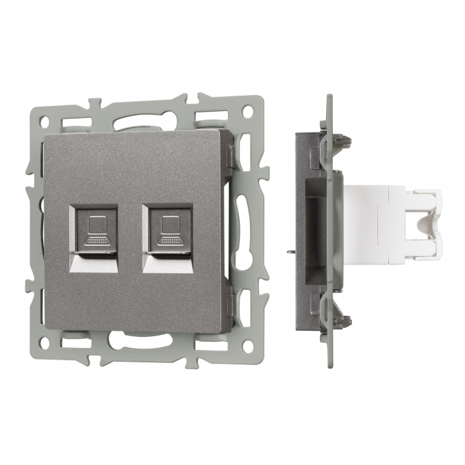 Механизм компьютерной розетки двойной SCT-MPC2-PL-GR (RJ-45, CAT6), Arlight, 045338, изображение 1 Механизм компьютерной розетки двойной SCT-MPC2-PL-GR (RJ-45, CAT6), Arlight, 045338, изображение 1