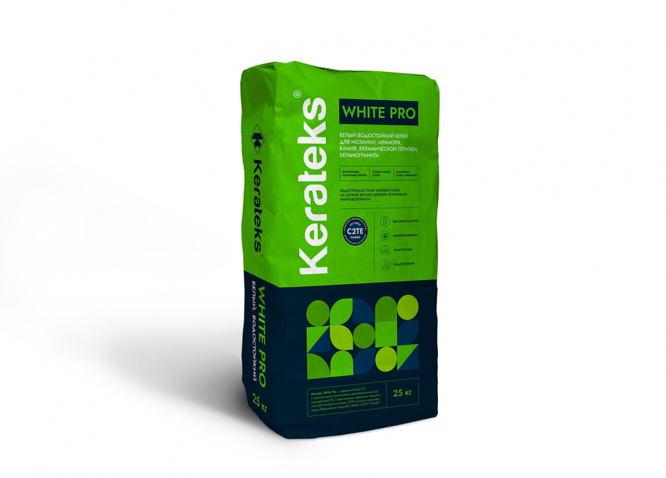 Клей для плитки Kerateks White Pro (C2TE), 25 кг