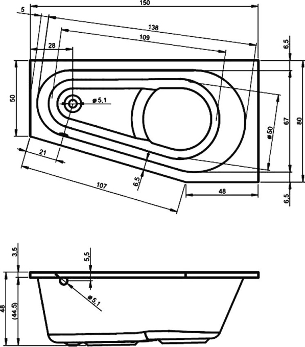 Ванна акриловая Riho Delta 150x80 L B067001005 угловая