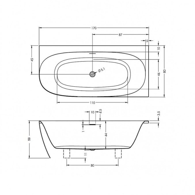 Ванна акриловая Riho Omega 170x80 L B098001005 пристенная Ванна акриловая Riho Omega 170x80 L B098001005 пристенная
