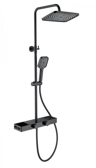 Душевая стойка со смесителем Wonzon & Woghand Shelf WW-B3552-MB черная матовая с термостатом Душевая стойка со смесителем Wonzon & Woghand Shelf WW-B3552-MB черная матовая с термостатом