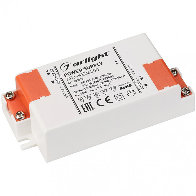 Блок питания ARJ-KE36500 (18W, 500mA, PFC), Arlight, 023075, изображение 1 Блок питания ARJ-KE36500 (18W, 500mA, PFC), Arlight, 023075, изображение 1