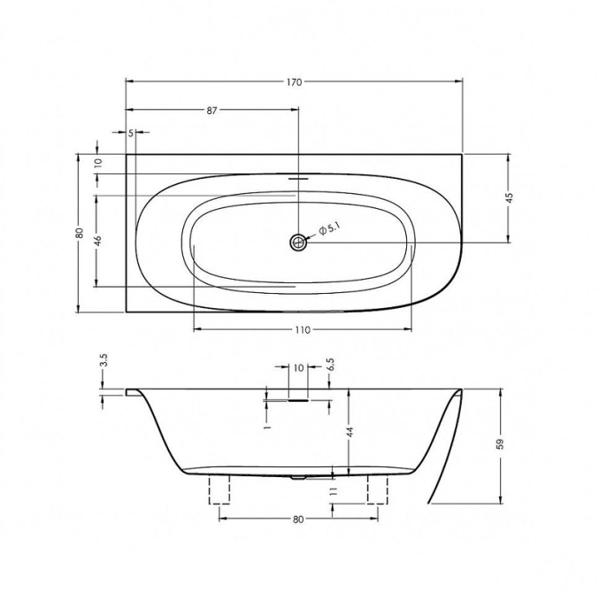 Ванна акриловая Riho Omega 170x80 R B097001005 пристенная Ванна акриловая Riho Omega 170x80 R B097001005 пристенная