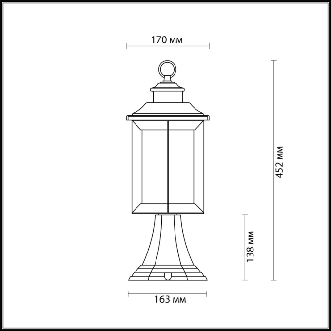 Ландшафтный светильник на столб E27 1*60W IP44 MAVRET NATURE ODL22 703 ODEON LIGHT 4961/1A, схема товара Ландшафтный светильник на столб E27 1*60W IP44 MAVRET NATURE ODL22 703 ODEON LIGHT 4961/1A, схема товара