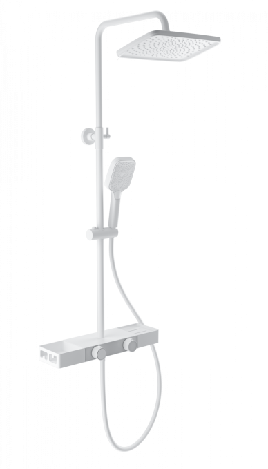 Душевая стойка со смесителем Wonzon & Woghand Shelf WW-B3552-MW белая матовая с термостатом