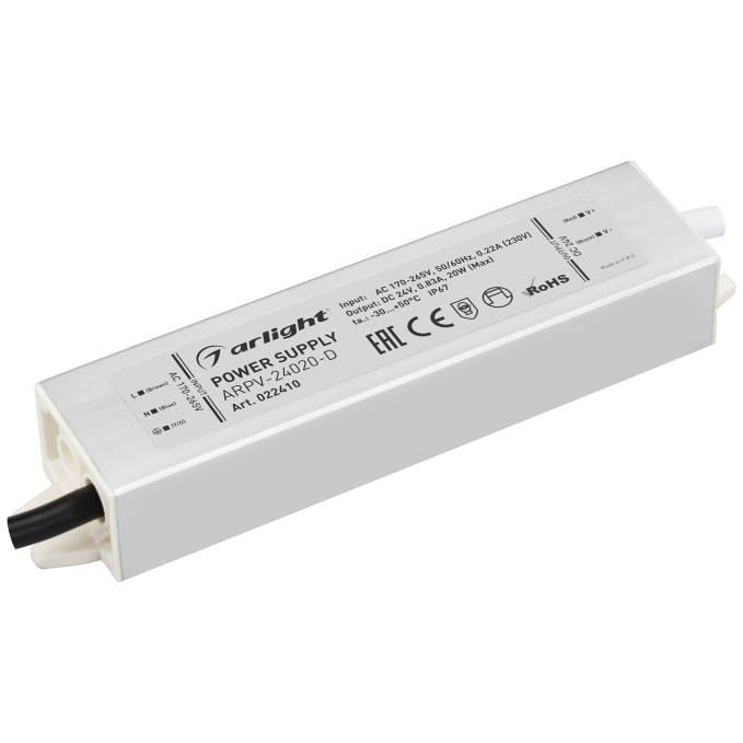 Блок питания ARPV-24020-D (24V, 0.8A, 20W), Arlight, 022410, изображение 1 Блок питания ARPV-24020-D (24V, 0.8A, 20W), Arlight, 022410, изображение 1