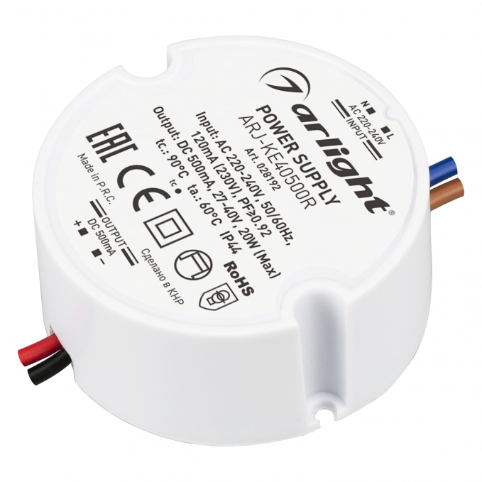 Блок питания ARJ-KE40500R (20W, 500mA, PFC), Arlight, 028192, изображение 1 Блок питания ARJ-KE40500R (20W, 500mA, PFC), Arlight, 028192, изображение 1