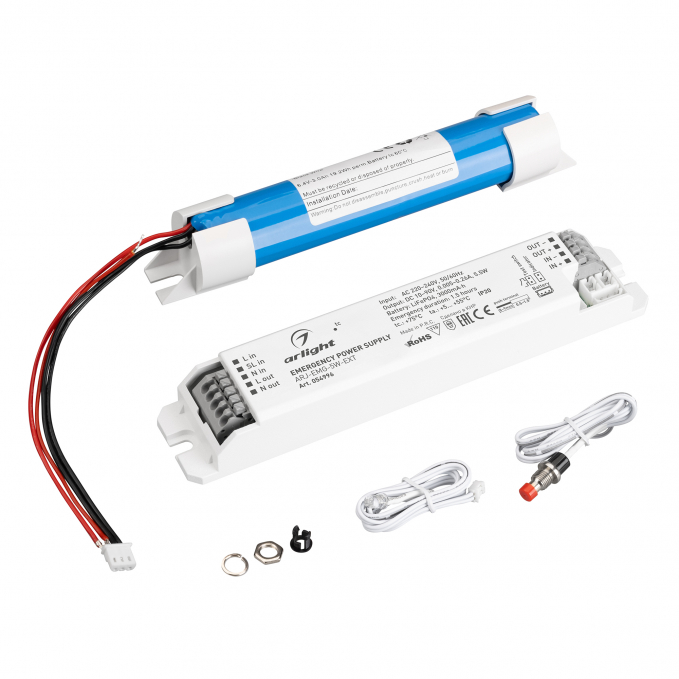 Блок аварийного питания ARJ-EMG-5W-EXT (10-90V, 1.5H, LiFePO4), Arlight, 054996, изображение 1 Блок аварийного питания ARJ-EMG-5W-EXT (10-90V, 1.5H, LiFePO4), Arlight, 054996, изображение 1